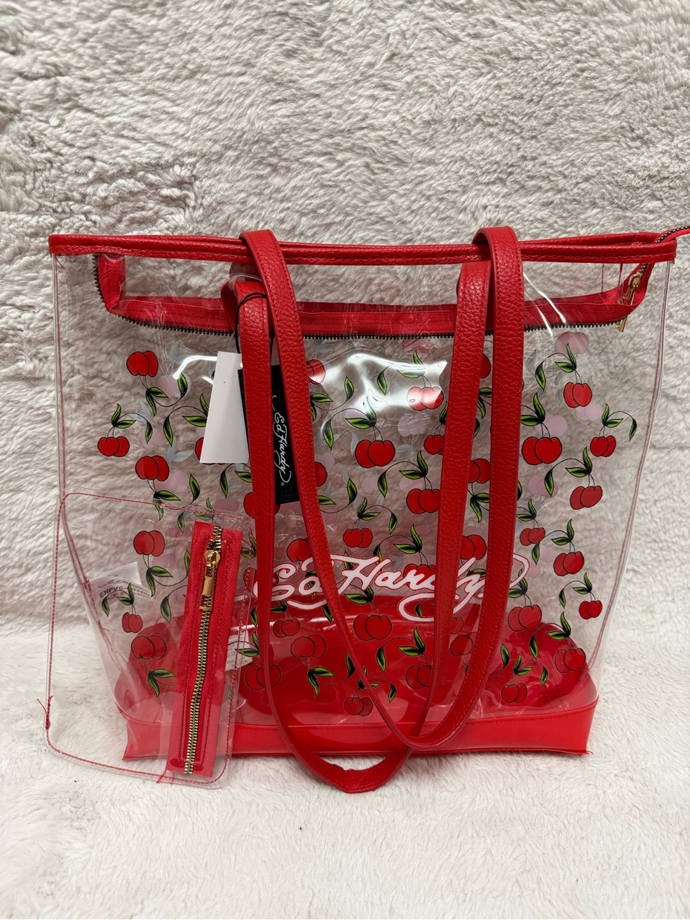 Ed Hardy Clear Cherry Tote with Red Trim - Picture 6 of 7